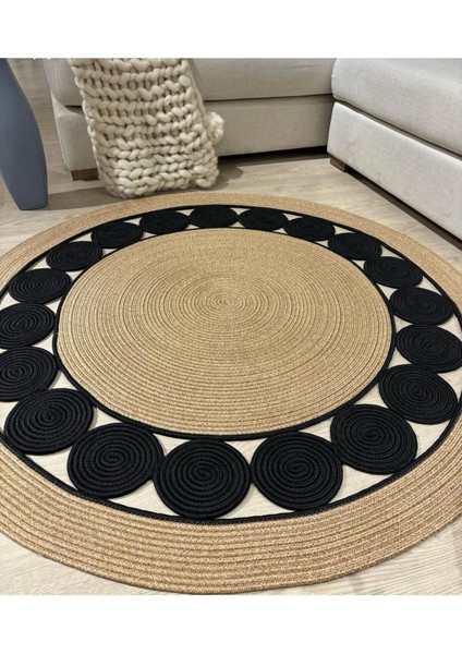 My Doğa Store Hasır Jüt Halı El Örgüsü Halı Kilim Yıkanabilir Çift Taraflı Yuvarlak