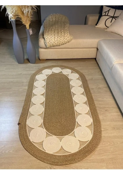 My Doğa Store Hasır Jüt Halı El Örgüsü Halı Kilim Yıkanabilir Çift Taraflı Oval