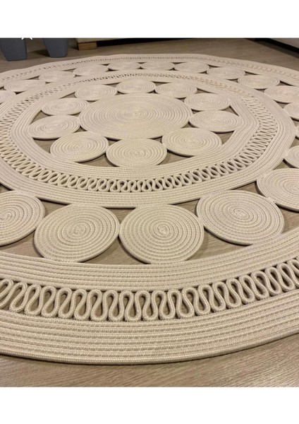 Jüt Hasır El Örgüsü Halı Kilim Yıkanabilir Çift Taraflı Yuvarlak modelleri