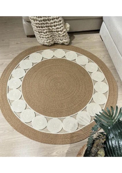 My Doğa Store Hasır Jüt Halı El Örgüsü Halı Kilim Yıkanabilir Çift Taraflı Yuvarlak