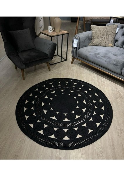 My Doğa Store Jüt Hasır El Örgüsü Halı Kilim Yıkanabilir Çift Taraflı Yuvarlak