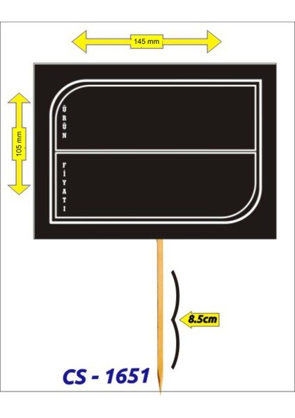 Cys 1650 Siyah Pvc Tahta Çubuk Batırmalı Yazılıp Silinebilir Etiket 105 x 145 mm 10AD.