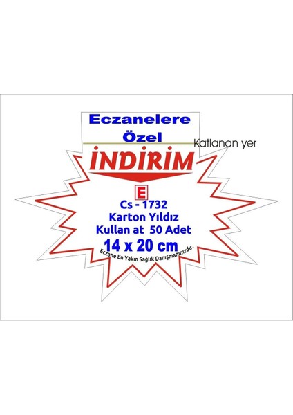 1732 Eczane Raf Önü Indirim Baskılı Yıldızlı Fiyat Etiketi 14 x 20 Cm.50'li Pk