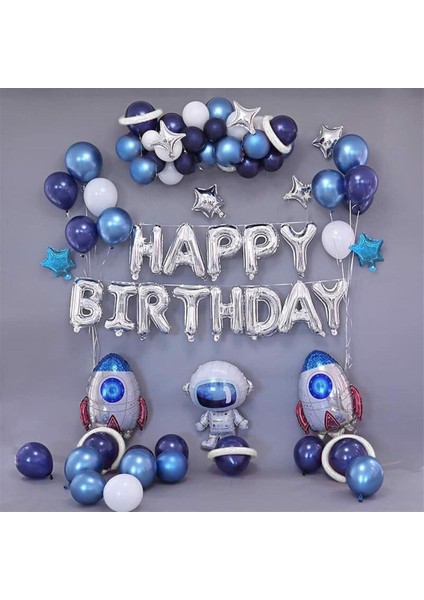 Uzay Astranot Temalı Happy Birthday Folyo Set Doğum Günü Süsü