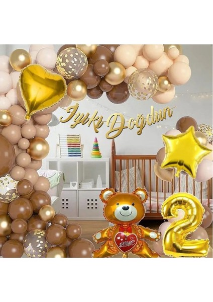 2 Yaş 36 Cm Ayıcıklı Lüks Kahverengi Doğum Günü Süsü Doğum Günü Parti Balon Seti fiyatları