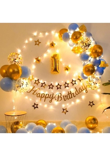 Led Işıklı Gold Mavi Balon Kemer Kiti Doğum Günü Parti Seti Süsü fiyatları