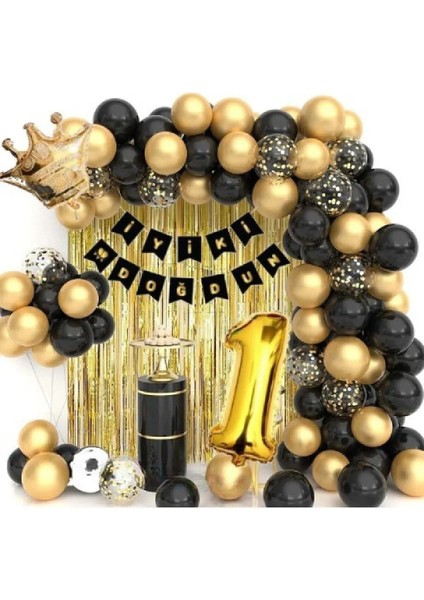 Kral Taçlı 1 Yaş Balonlu Balon Zincirli Doğum Günü Seti Iyi Ki Doğdun-2-En Yeni Haliyle