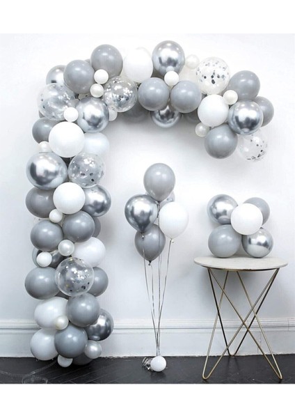 Gri-Beyaz Gümüş Balon Zinciri Seti