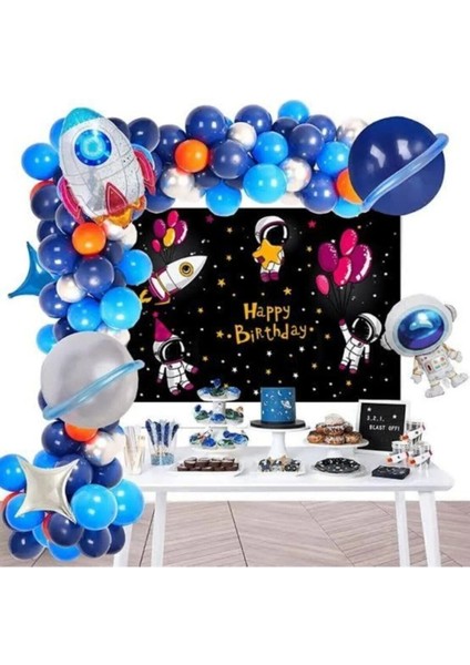 60 Adet Balonlu Astronot Uzay Temalı Doğum Günü Balon Zinciri Doğum Günü Süsü