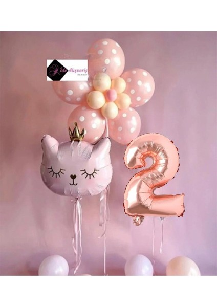 2 Yaş Çiçek Kedi Balon Demeti Doğum Günü Süsü Doğum Günü Parti Seti