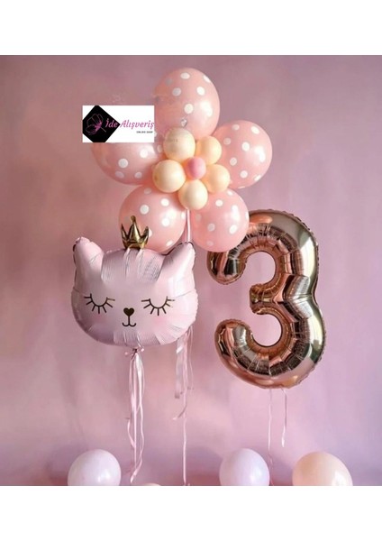 Çiçek Kedi Balon Demeti Doğum Günü Süsü Doğum Günü Parti Seti