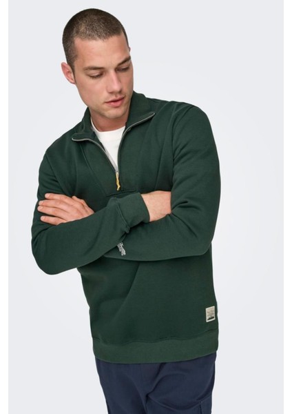 Jack & Jones Onsrıley Reg 1/4 Zıp Hıgh Neck Swt Zümrüt YEŞİLİ22030160