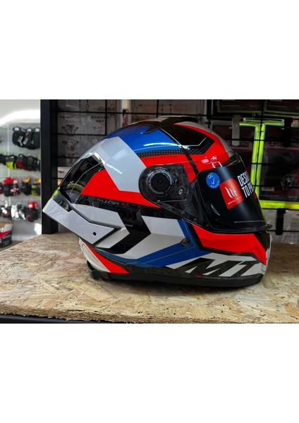 Kask mt Thunder 4 Sv Valıant A0 Parlak Inci Beyaz Mavi Kırmızı