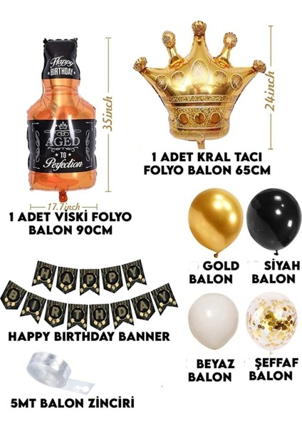 Viskili Kral Konsept Yetişkin Erkek Doğum Günü Happy Bırthday Süslü Balon Zinciri Seti fiyatları