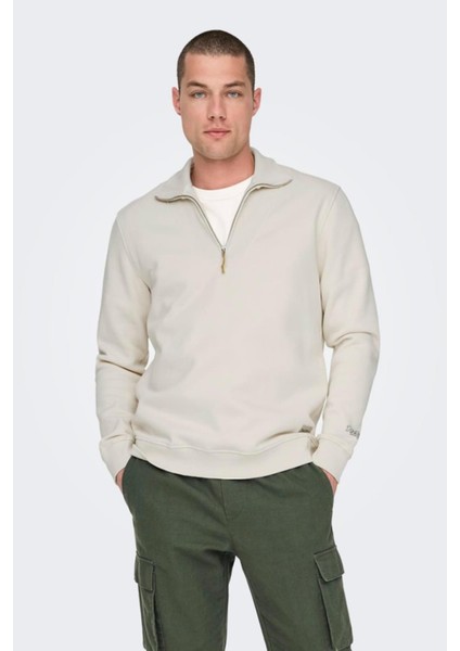 Jack & Jones Onsrıley Reg 1/4 Zıp Hıgh Neck Swt Vd Krem 22030160