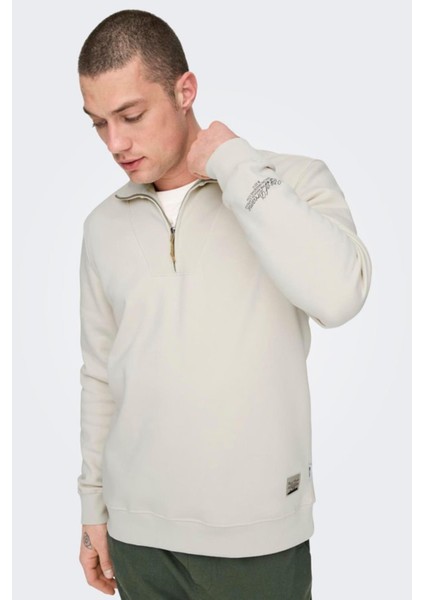 Jack & Jones Onsrıley Reg 1/4 Zıp Hıgh Neck Swt Vd Krem 22030160