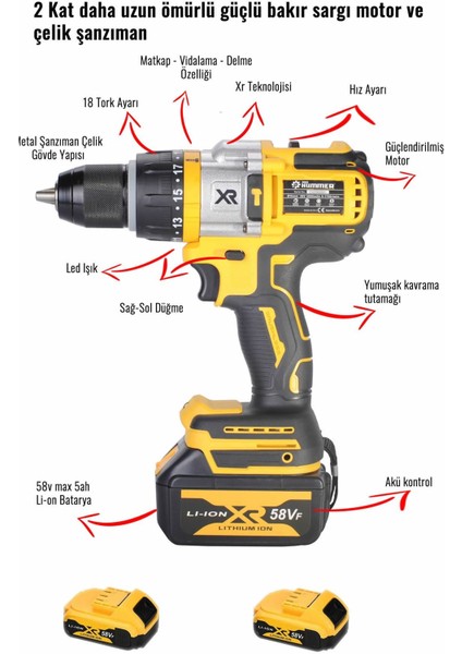 PH204 Xr Çift Batarya 58VF 5AH Akülü Matkap Seti