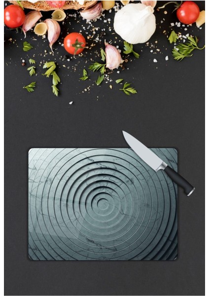 Yeşil Halkalar | Cam Kesme Tahtası | 25 x 35 cm