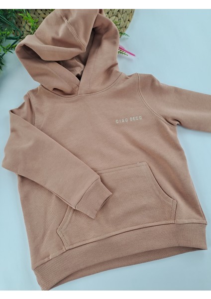 Kız / Erkek Unisex Çocuk Tek Sweatshirt Kapüşonlu Krem Renk