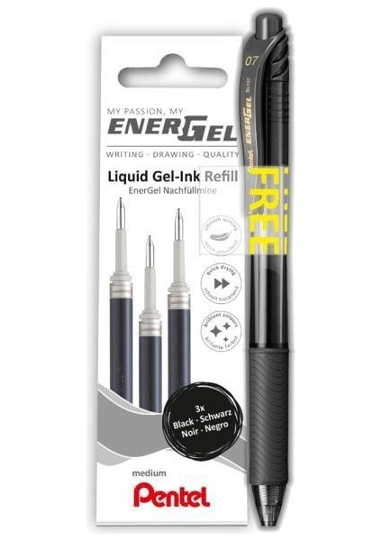 Energel LR7-3A-PROMO Jel Kalem ve 3 Adet Refill ( Yedek) Set 0.7 mm Siyah