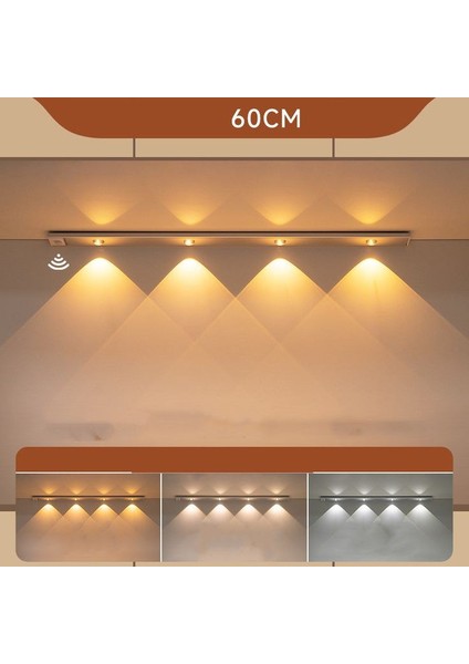 60 Cm, Sensörlü, Şarjlı, 3 Işık Renkli, Alüminyum Kasa, Işık Desenli, Çok Amaçlı Modern LED Aplik