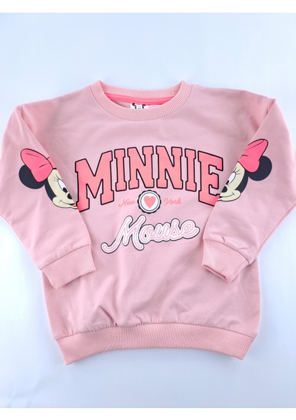 Kız Çocuk Eşofman Takımı Pamuklu Minnie Mouse Baskılı Mevsimlik Pembe ve Açık Mavi Renk Seçenekleri