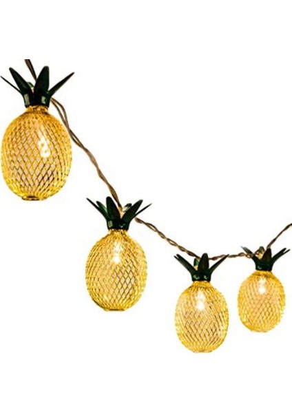 10 Lu Metal Ananas Şerit LED Işık 1 mt Pilli Ağaç ve Ev Süsleme Ledi