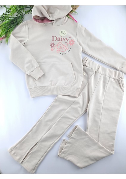 Kız Çocuk Eşofman Takımı Kapüşonlu Kanguru Cepli Ispanyol Paça Sırt ve Baskılı Premium Kalite