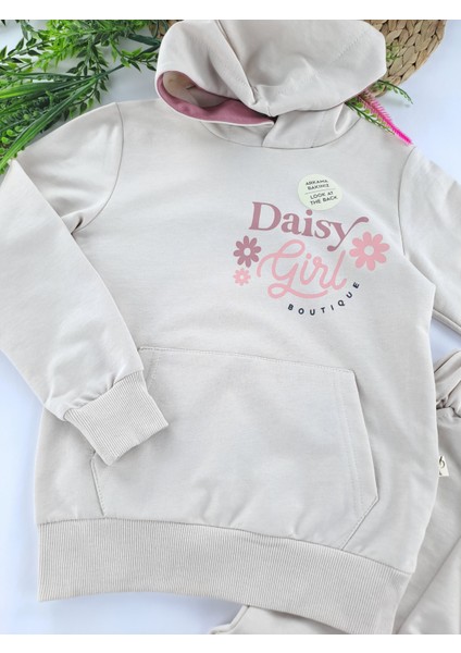 Kız Çocuk Eşofman Takımı Kapüşonlu Kanguru Cepli Ispanyol Paça Sırt ve Baskılı Premium Kalite fiyatları