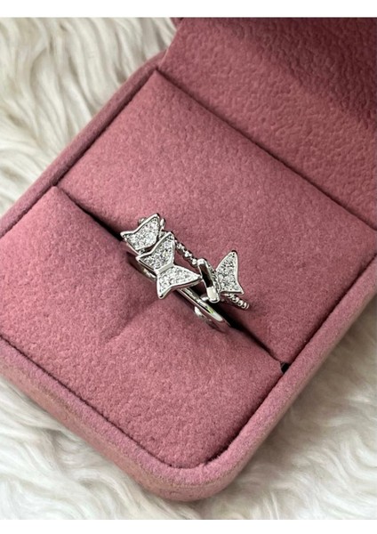Çelik Silver Kelebek Detaylı Ayarlanabilir Yüzük