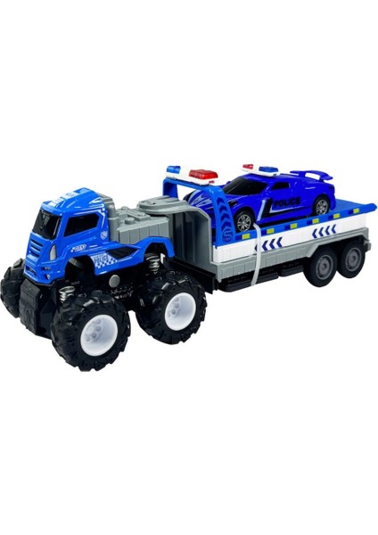 Sürtmeli Die-Cast 4x4 Polis Araçları Taşıyan Tır