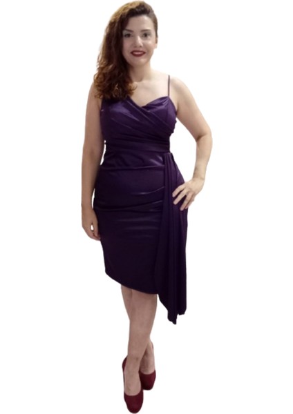 Mor Askılı Kısa Saten Kalem Abiye Elbise fiyatları