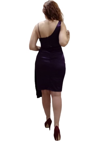 Mor Askılı Kısa Saten Kalem Abiye Elbise modelleri