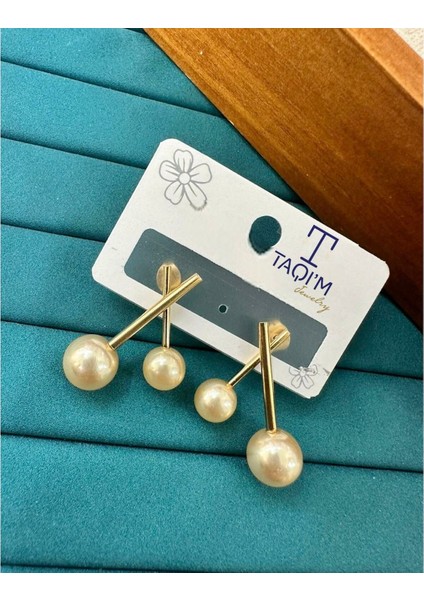 Çelik Inci Detaylı Gold Küpe