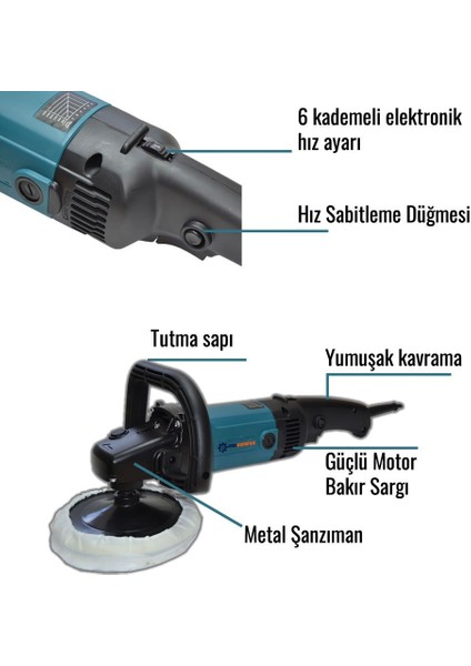 PH-T097 Elektrikli Devir Ayarlı Polisaj Makinesi 1800W