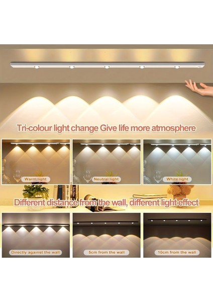 Sensörlü, Şarjlı, 120 Cm, 3 Işık Renkli, Alüminyum Kasa, Işık Desenli, Çok Amaçlı Modern LED Aplik
