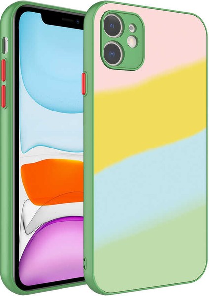 Apple iPhone 11 Kılıf Kamera Korumalı Renkli Temperli X - Cam KAPAK - NO10