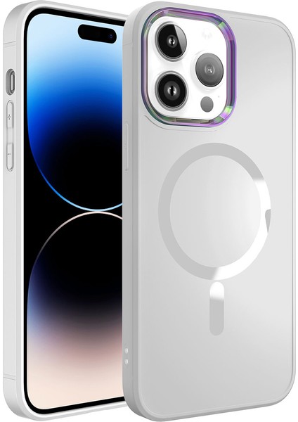 Apple iPhone 14 Pro Max Kılıf Magsafe Wireless Şarj Özellikli Stil Kapak - Beyaz