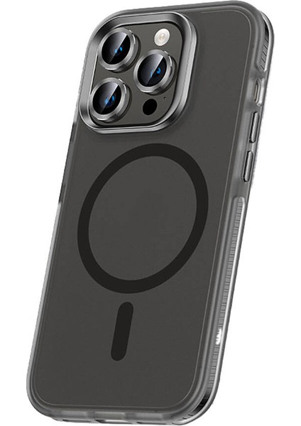 Apple iPhone 15 Pro Max Kılıf Airbagli Magsafe Wireless Şarj Özellikli Lens Koruyuculu Klaptika Kapak - Siyah