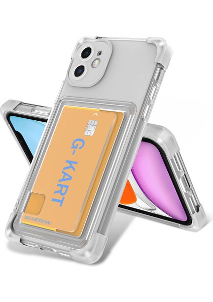 Apple iPhone 11 Kılıf Airbag Tasarımlı Şeffaf Kartlıklı G - Kart Kapak - Renksiz