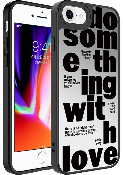 Apple iPhone 7 Plus Kılıf Aynalı Desenli Kamera Korumalı Parlak Mirror Kapak - Love