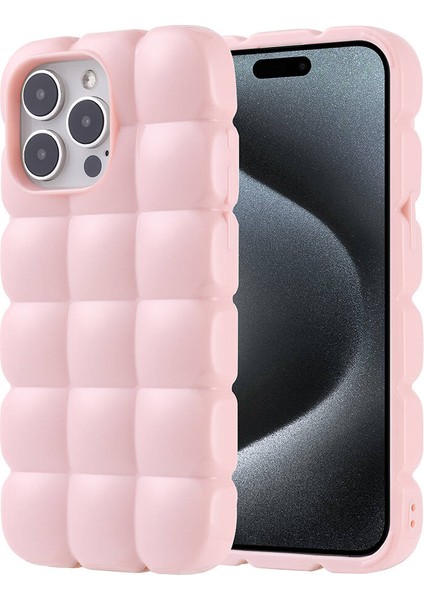 - iPhone 15 Pro Max Kılıf Parlak Esnek Silikon Dom Dom Kapak Pembe