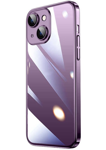 Apple iPhone 14 Plus Kılıf Sert Pc Renkli Çerçeveli Riksos Kapak - Derin Mor