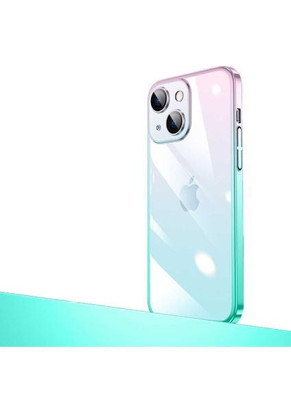 Apple iPhone 14 Plus Kılıf Parlak Renk Geçişli Kamera Korumalı Senkron Kapak - Pembe - Mavi