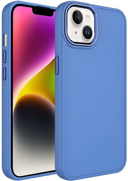 Apple iPhone 14 Plus Kılıf Metal Çerçeve ve Buton Tasarımlı Silikon Luna Kapak - Lavendery Gray