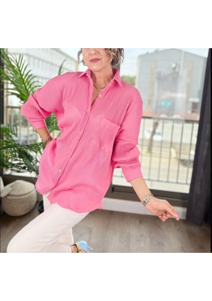 Gokilibutik Kadın Gold Düğmeli Şık Oversize Piliseli Gömlek fiyatları