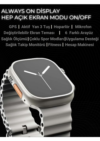 Watch 8 Ultra WSX9 49mm Akıllı Saat Sesli Görüşmeli 7 Spor Kordon ve Koruma Kılıfı 100+SPOR Modu Sağlık Takibi Fitness Android İos iphone Huawei Uyumlu 9