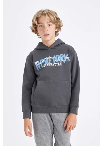 Erkek Çocuk Gri Kapüşonlu Cepli Sırt Baskılı Sweatshirt C9785A824AU fiyatları