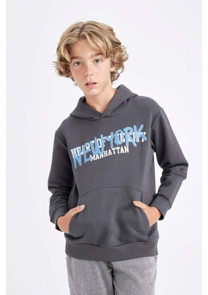Erkek Çocuk Gri Kapüşonlu Cepli Sırt Baskılı Sweatshirt C9785A824AU indirimleri