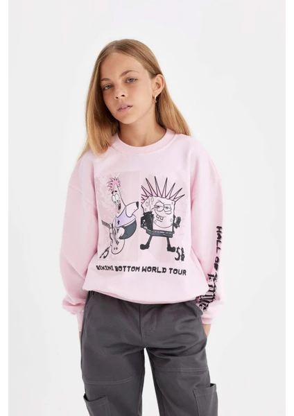 Kız Çocuk SpongeBob Relax Fit Bisiklet Yaka Sweatshirt C9517A824AU